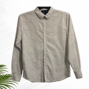 Rugby University Stretch Button Down Shirt Mens Large L/S Micro Print